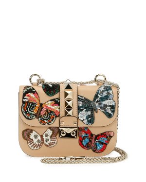Valentino Beige Butterfly Small Lock Flap Bag