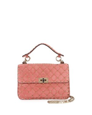 Valentino Pink Suede Rockstud Spike Medium Flap Bag