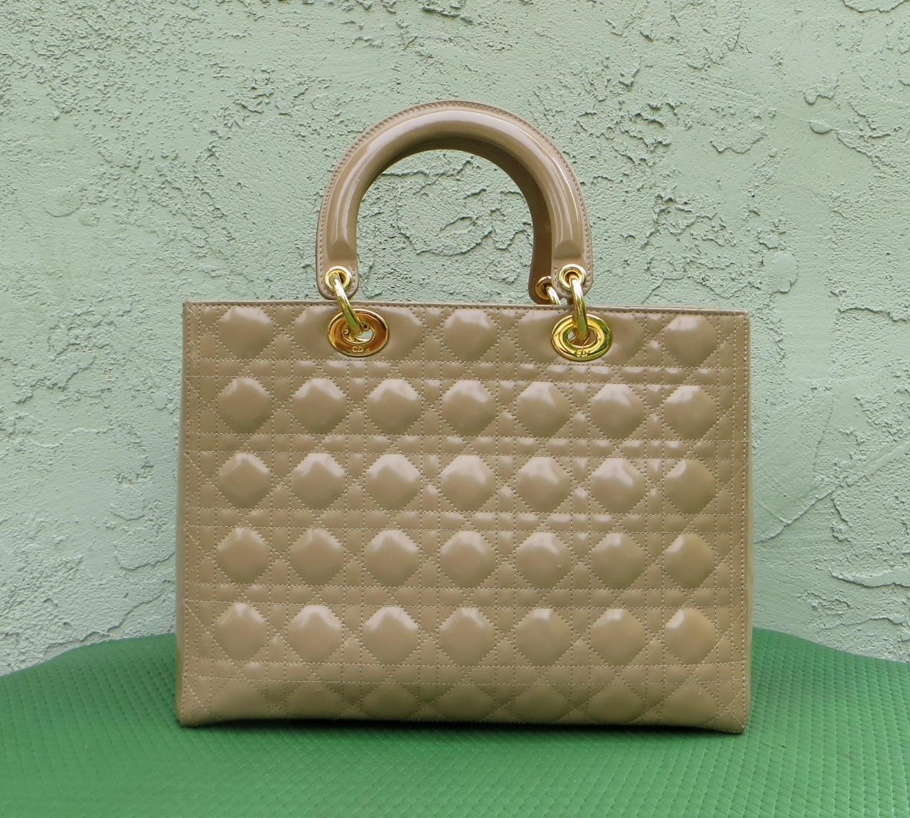 Italy Replica Bags Dior Lady Dior Large Purse Beige Patent Leather Tote - Best Replica Celine ...